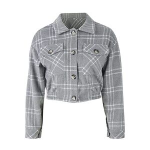 Gray And White Plaid Women's Cropped Jacket